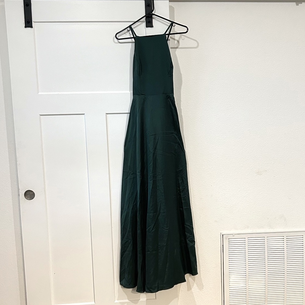Emerald Green Satin Backless Maxi Dress